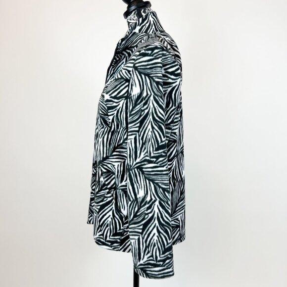 Reel Legends | Black & White Palm Leaf Print Fleece Full Zip Jacket Sweater | L - Picture 4 of 12